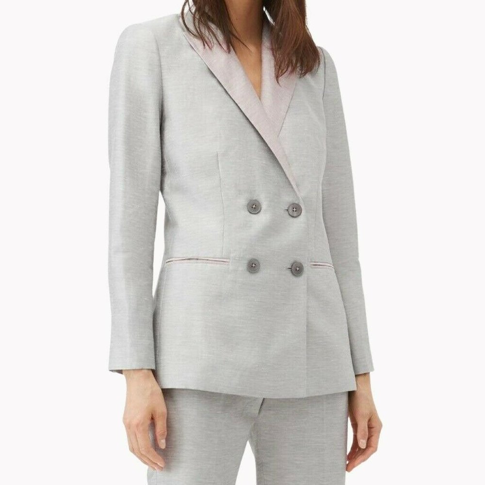Rebecca Taylor Slubby Linen Gray and Pink Blazer Size 4 New
